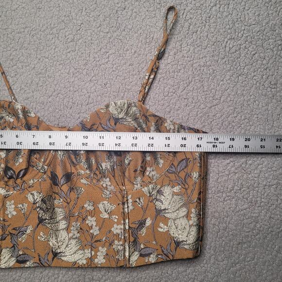 Banana Republic Crop Top 12 Gold Green Floral Jacquard Cora Brocade Bustier Cami - Picture 4 of 9